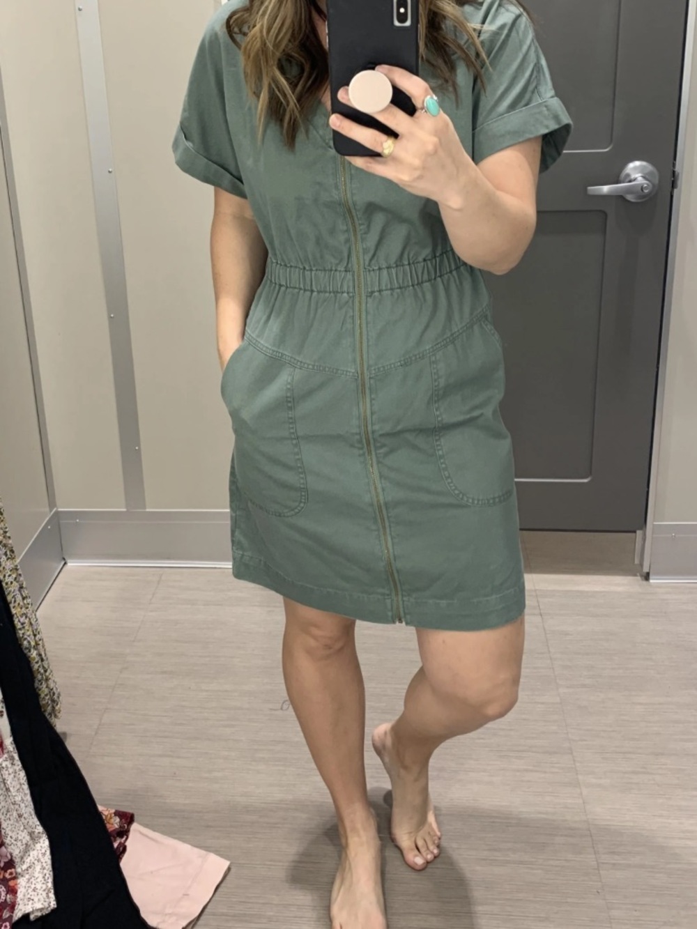 Universal Thread Olive Green Zip-Front Short Sleeve Mini Dress